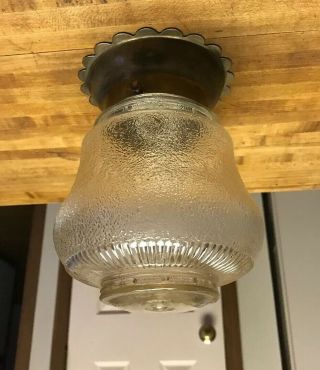 Vintage Mid Century Ceiling Light Semi Flush Kitchen Antique Brass White Glass