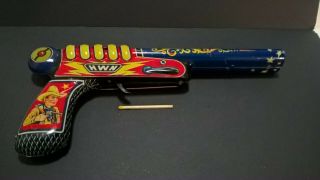 Vintage 1950s Tin Lithograph Toy Ray Gun Cowboy Space Hwn Western Germany Nos