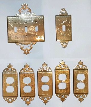 Vintage Brass Outlet And Light Switch Plate Covers Set Floral Leaf Etched India