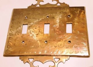 Vintage Brass Outlet and Light Switch Plate Covers Set Floral Leaf Etched INDIA 2