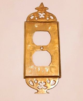 Vintage Brass Outlet and Light Switch Plate Covers Set Floral Leaf Etched INDIA 3