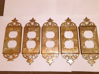 Vintage Brass Outlet and Light Switch Plate Covers Set Floral Leaf Etched INDIA 4