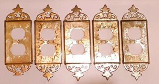 Vintage Brass Outlet and Light Switch Plate Covers Set Floral Leaf Etched INDIA 5