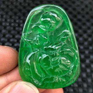 Rare Collectible Chinese Green Jadeite Jade Carved Lotus Amulet Handwork Pendant
