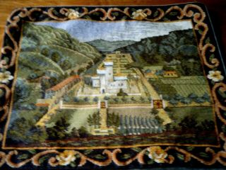 Old Vtg Wool Tapestry Castle H Ebroi/red Needlepoint Pillow Case Deco