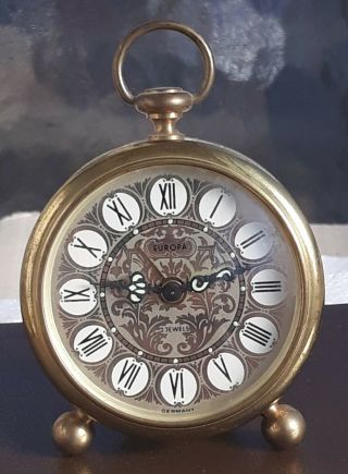 Vintage Europa Alarm Clock Brass Made In Germany Mechanical Watch