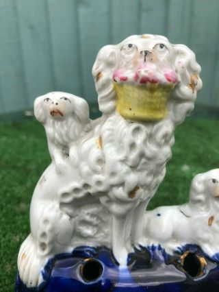 MID 19thC STAFFORDSHIRE POODLE DOG WITH BASKET IN MOUTH & POODLES c1850s 2