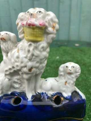 MID 19thC STAFFORDSHIRE POODLE DOG WITH BASKET IN MOUTH & POODLES c1850s 3