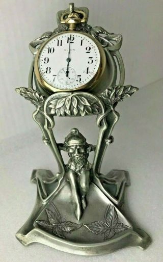 Vintage Achille Gamba Art Nouveau Pewter Pocket Watch Stand