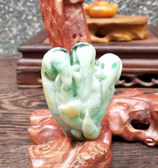 Natural Burma Jadeite Jade Hand - Carved Statue Pendant Exquisite