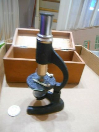 Antique Microscope In Wood Case