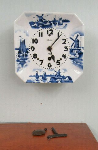 Vintage Kienzle Delft Porcelain Wall Clock 8 Day Runs Well