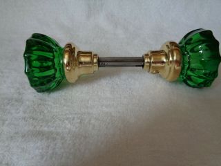 Vintage Antique Glass Doorknobs Colored& Dyed (emerald Green) Solid Brass Hubs