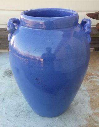 Vintage Mid 20th C Pastel Blue Stoneware Floor Vase - Catawba Valley Nc