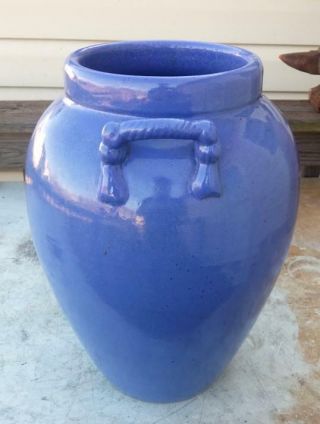 Vintage Mid 20th C Pastel Blue Stoneware Floor Vase - Catawba Valley NC 5