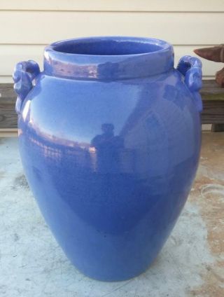 Vintage Mid 20th C Pastel Blue Stoneware Floor Vase - Catawba Valley NC 6