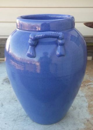 Vintage Mid 20th C Pastel Blue Stoneware Floor Vase - Catawba Valley NC 7