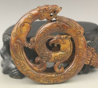 Old Chinese Natural Jade Hand - Carved Dragon Phenix Pendant