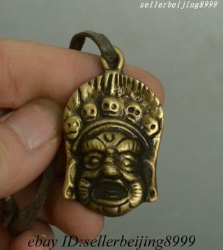 Old Tibetan Buddhism Bronze Mahakala Wrathful Deity Head Exorcism Amulet Pendant