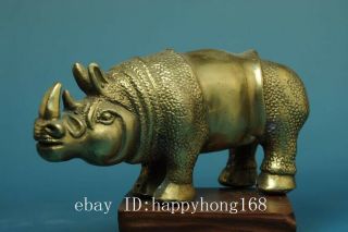 CHINESE OLD HAND CARVING PURE COPPER CARVING RHINOCEROS STATUE D01 2