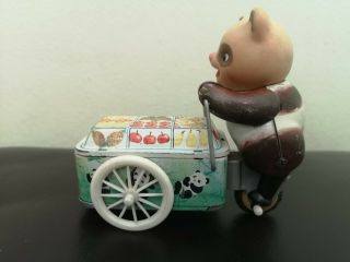 Vintage Red China Tin Toy.  Panda Fruit Cart.  Wind up. 2