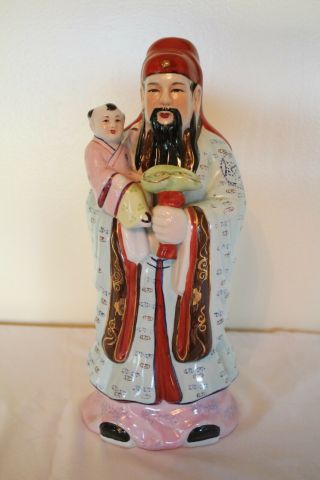 Antique Chinese Immortal Diety Porcelain Famille Rose Statue Fu Xing 13.  5 " Euc