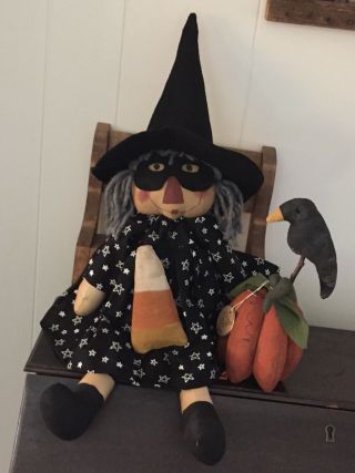 Primitive Folk Art Raggedy Ann Doll Wanda The Witch 3d Pumpkin