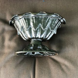 Antique Cast Iron Garden Planter Pot Urn Ornate Stove Finial Scallops Edge 8 "