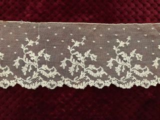 Antique Mechlin Lace Edging 2.  5 Yards By 5 1/2 " Floral & Plumetis Design Silk