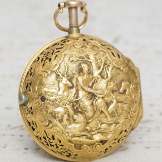 1/8 Repeating 20k Gold Repousse Pair Case Verge Fusee Antique Pocket Watch