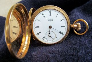 Antique Elgin Hunter Pocket Watch Warranted 14k Case 1887 Not
