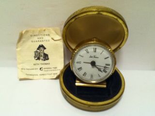 Vintage Mini Seth Thomas Wind Up Travel Alarm Clock W/case & Directions Germany