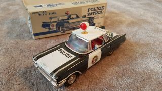 Vintage Cadillac Police Car Tin Toy Friction Ichiko Japan,  Box (nos) 50 - 60s