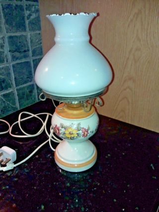 Vintage Porcelain Electric Table Lamp - Glass Shade With Brass Fittings