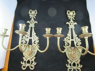 Antique Brass Wall Sconce Candelabras 3 Arms Each Outstanding
