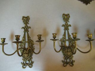 Antique Brass Wall Sconce Candelabras 3 Arms each Outstanding 2