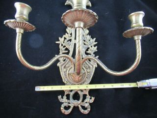 Antique Brass Wall Sconce Candelabras 3 Arms each Outstanding 7