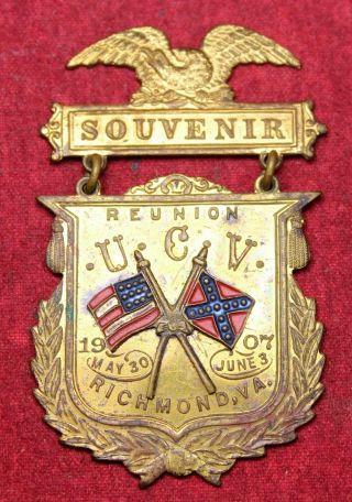 1907 Ucv United Confederate Veterans Reunion Medal - Richmond Va - Civil War