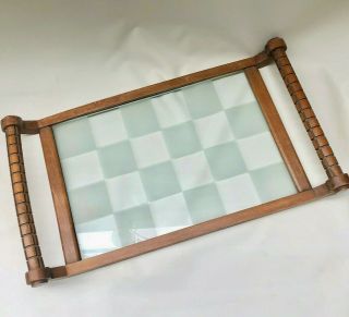 Vintage French 1930s Art Deco Drinks Tray In Wood & Checker Board Glass,  Kitchen