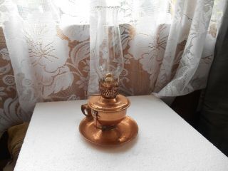 Vintage Retro Small Copper 3 Way Oil Lamp Hong Kong Brand & Frilly Top Chimney