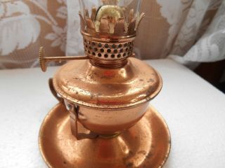 Vintage Retro Small Copper 3 Way Oil Lamp Hong Kong Brand & Frilly Top Chimney 2