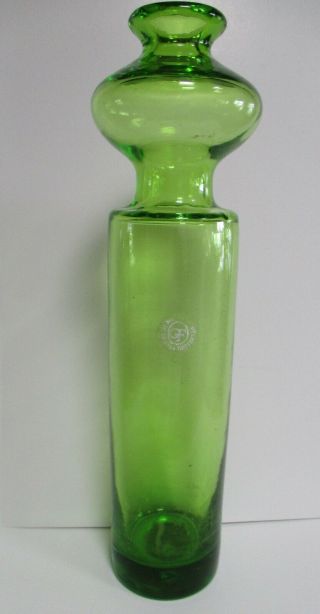 Mid Century Mod Greenwich Flint Tom Connally Art Glass Bottle Green Vase
