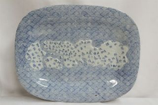 Japanese Imari Rolled Wave Blue White Calligraphy Porcelain Platter Signed