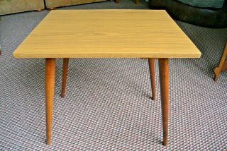 Great Retro Mid - Century Table With Wooden Dansette Legs And Formica Top