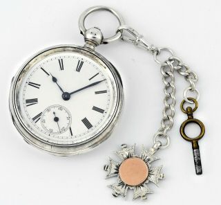 Antique R.  Kaltenbach 1887 English Lever Sterling Silver Pocket Watch And Fob