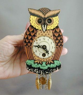 Miniature German Owl Cuckoo Clock Moving Eyes Runs Fabulous