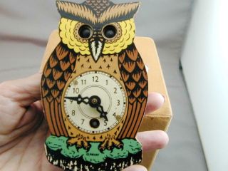 Miniature German Owl Cuckoo Clock Moving Eyes Runs FABULOUS 2