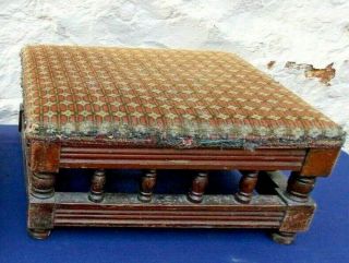 Antique Galleried Footstool Wooden Base Early 1900s 20 X 25 X 14 Cm