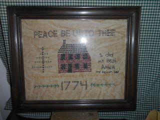Distressed Brown Frame Stitchery Peace Be Unto Thee With House,  Tree 1774