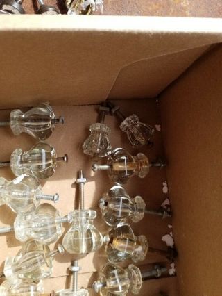 25 VINTAGE CLEAR GLASS DRAWER PULLS W/HARDWARE 3